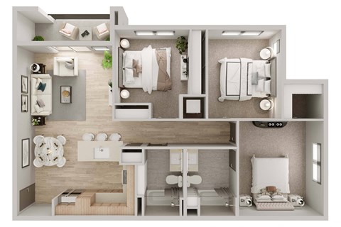 Floor plan for 3 beds, 2 baths, 1150 sqft